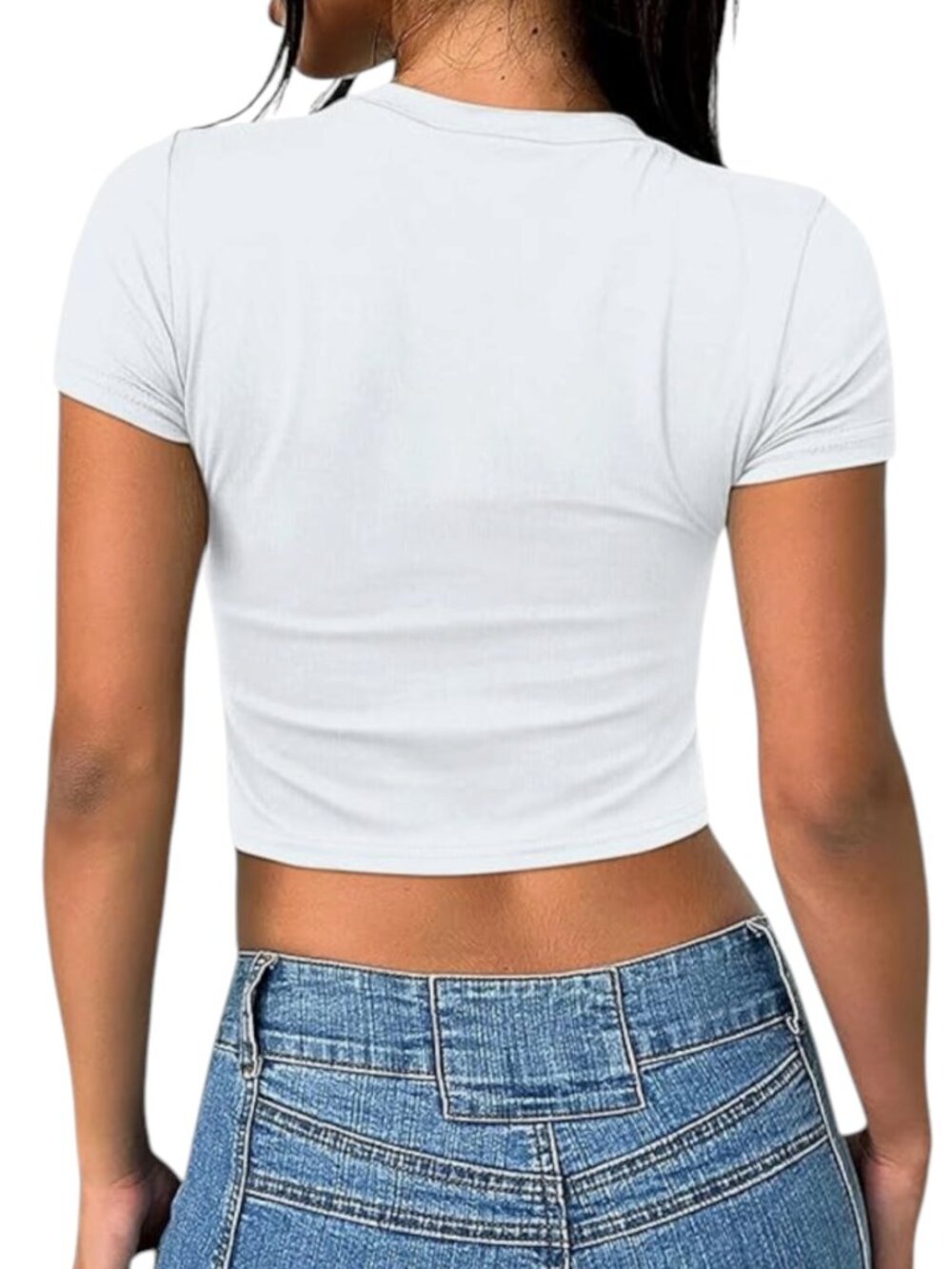 Sampeel Crop T Shirt Knit Top Blouse Crewneck Women White M NWT - Picture 2 of 9
